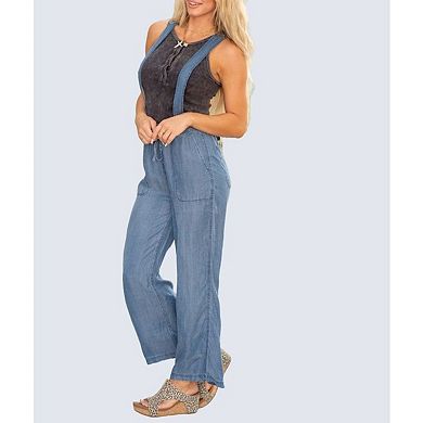 Women's Lightweight Chambray Wide Leg Overalls, Casual Adjustable Strap Jumpsuit
