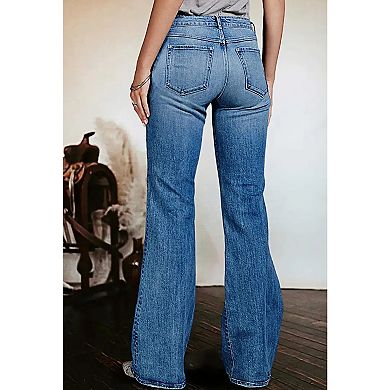 Women's High Waisted Floral Embroidered Flare Jeans, Western Bootcut Denim Pants