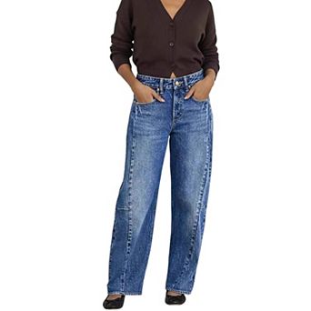 Women's High Waisted Seam Detail Wide Leg Jeans, Structured Denim Pants