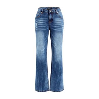 Women's Mid Rise Light Wash Bootcut Jeans, Subtle Distressed Denim Pants