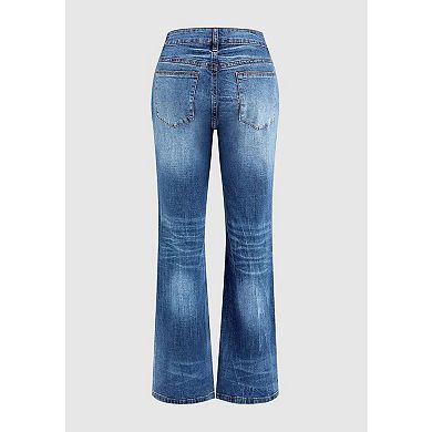 Women's Mid Rise Light Wash Bootcut Jeans, Subtle Distressed Denim Pants