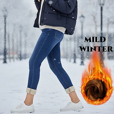 Women's High Waisted Fleece Lined Skinny Jeans, Stretchy Winter Denim Pants
