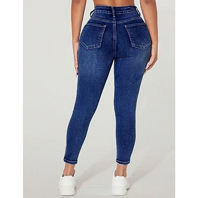 Women's High Waisted Fleece Lined Skinny Jeans, Stretchy Winter Denim Pants