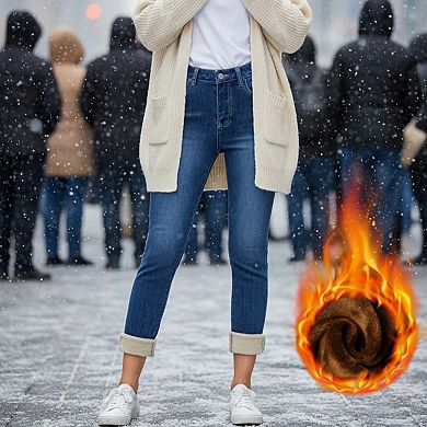 Women's High Waisted Fleece Lined Skinny Jeans, Stretchy Winter Denim Pants