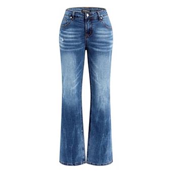 Women's Mid Rise Patch Pocket Wide Leg Jeans, Utility Inspired Denim Pants