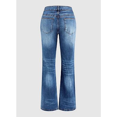 Women's Mid Rise Patch Pocket Wide Leg Jeans, Utility Inspired Denim Pants