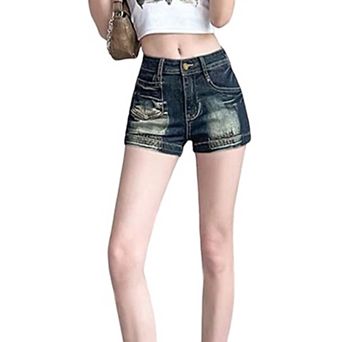 Women's High Waisted Vintage Wash Denim Shorts, Retro Faded Jean Cutoffs