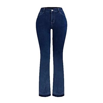 Women's High Waisted Swan Embroidered Flare Jeans, Dark Wash Stretch Denim Pants