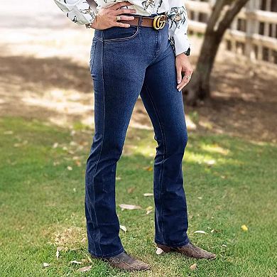 Women's High Waisted Swan Embroidered Flare Jeans, Dark Wash Stretch Denim Pants