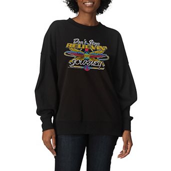 Women's Journey Don't Stop Believin' Distressed Oversized Fleece Crew Sweatshirt