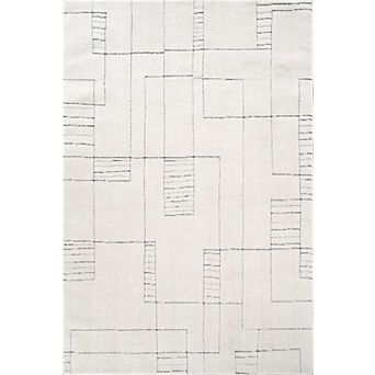 Abani Oliver OLV100A Modern Ivory Black Geometric Linework Minimalist Area Rug