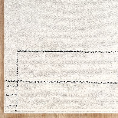Abani Oliver OLV100A Modern Ivory Black Geometric Linework Minimalist Area Rug
