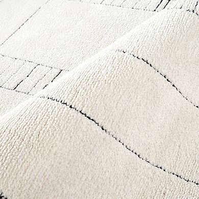 Abani Oliver OLV100A Modern Ivory Black Geometric Linework Minimalist Area Rug