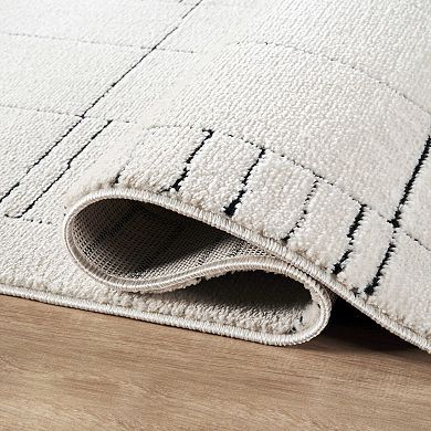 Abani Oliver OLV100A Modern Ivory Black Geometric Linework Minimalist Area Rug