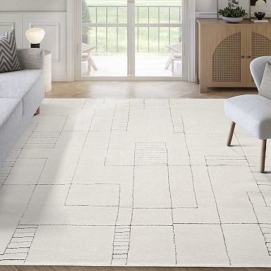 Abani Oliver OLV100A Modern Ivory Black Geometric Linework Minimalist Area Rug