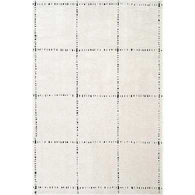 Abani Oliver OLV110A Modern Ivory Black Grid Pattern Minimalist Area Rug