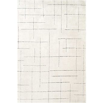 Abani Oliver OLV130A Modern Cream Black Abstract Line Minimalist Area Rug