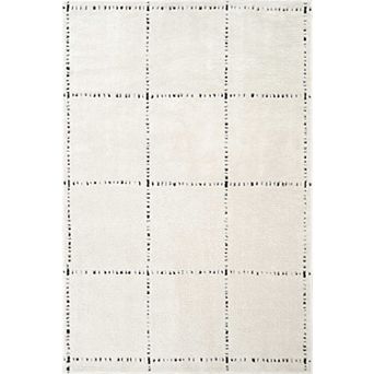 Abani Oliver OLV110A Modern Ivory Black Grid Pattern Minimalist Area Rug