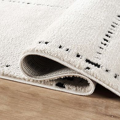 Abani Oliver OLV110A Modern Ivory Black Grid Pattern Minimalist Area Rug