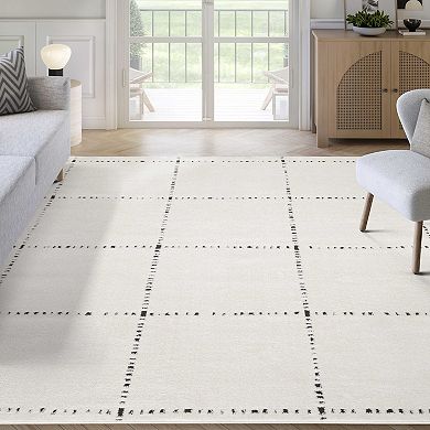 Abani Oliver OLV110A Modern Ivory Black Grid Pattern Minimalist Area Rug