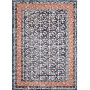 Abani Dalia DAL110A Coral Border Navy Floral Rug