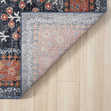 Abani Dalia DAL110A Coral Border Navy Floral Rug