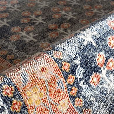 Abani Dalia DAL110A Coral Border Navy Floral Rug
