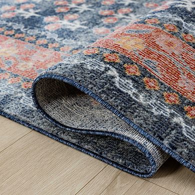 Abani Dalia DAL110A Coral Border Navy Floral Rug