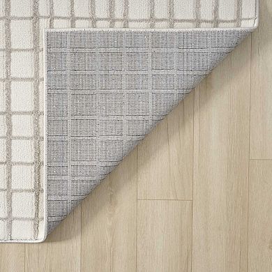 Abani Rugs Plush Deco PDE130A Machine Washable Ivory Taupe Grid Area Rug