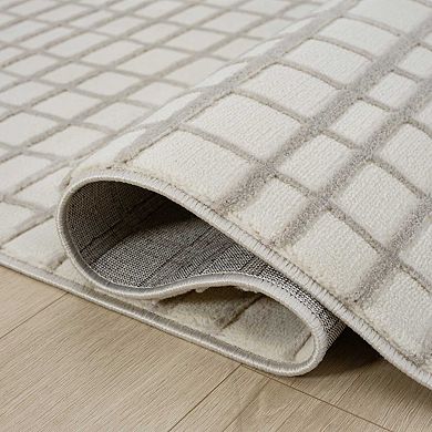 Abani Rugs Plush Deco PDE130A Machine Washable Ivory Taupe Grid Area Rug
