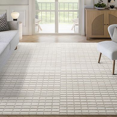 Abani Rugs Plush Deco PDE130A Machine Washable Ivory Taupe Grid Area Rug