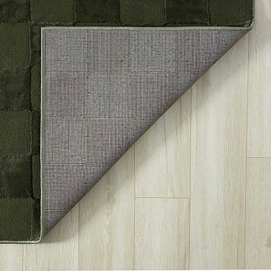 Abani Rugs Plush Deco PDE100A Machine Washable Forest Green Checker Area Rug