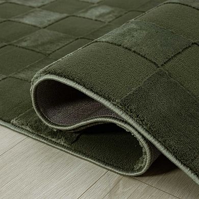 Abani Rugs Plush Deco PDE100A Machine Washable Forest Green Checker Area Rug