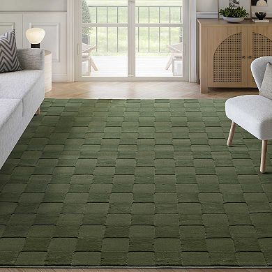 Abani Rugs Plush Deco PDE100A Machine Washable Forest Green Checker Area Rug