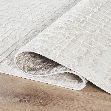 Abani Rugs Vera VER120A Modern Ivory Beige Geometric Textured Grid Pattern Area Rug