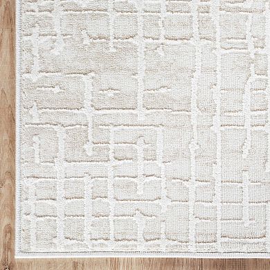 Abani Rugs Vera VER120A Modern Ivory Beige Geometric Textured Grid Pattern Area Rug
