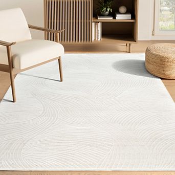 Abani Rugs Vera VER110A Modern Ivory Tone-on-Tone Wave Texture Minimalist Area Rug