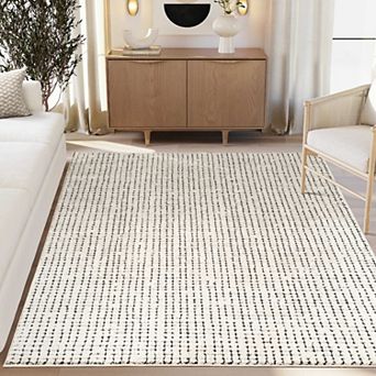 Abani Oliver OLV120B Modern Cream Black Textured Crosshatch Minimalist Area Rug