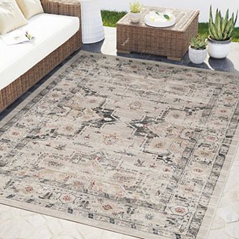 Abani Dalia DAL160A Indoor/Outdoor Distressed Cream Blue Area Rug