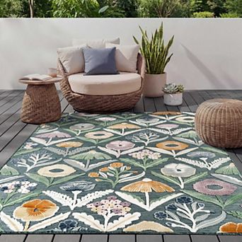 Abani Rugs Sakura SAK130A Indoor/Outdoor Floral Teal Area Rug