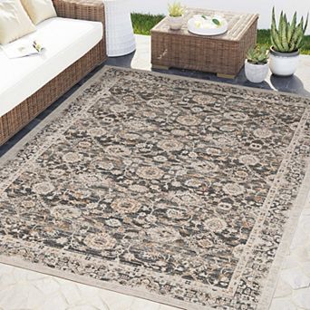 Abani Dalia DAL150A Indoor/Outdoor Vintage-Inspired Grey Ivory Area Rug