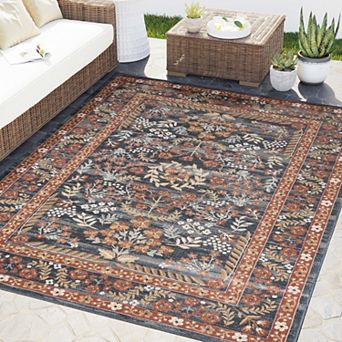 Abani Dalia DAL170A Indoor/Outdoor Floral Navy Area Rug