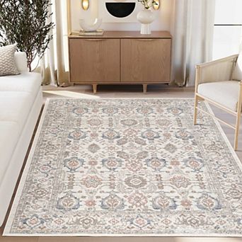Abani Rugs Vivienne Collection VEN140A Washable Traditional Ivory Blue Area Rug