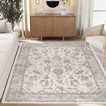 Abani Rugs Vivienne Collection VEN130A Washable Traditional Blue Ivory Area Rug