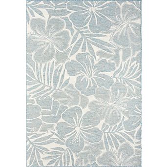 Abani OCE130A Blue Tropical Flower Indoor/Outdoor Area Rug