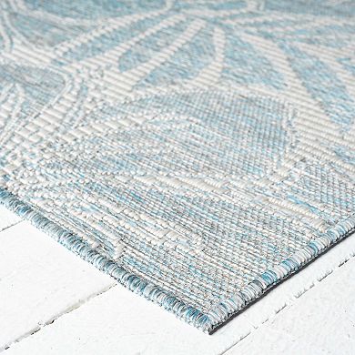 Abani OCE130A Blue Tropical Flower Indoor/Outdoor Area Rug