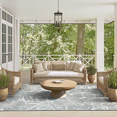 Abani OCE130A Blue Tropical Flower Indoor/Outdoor Area Rug