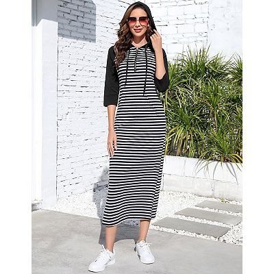 3 4 sleeve maxi dress casual FANDEE Maxi Dress for Women Long Elegant A Line 3/4 Sleeve Bow Tie Neck  Casual Party Church Dresses with Pockets Black M at Amazon Women's Clothing  store