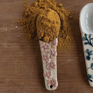 Hello Honey Hand-Painted Stoneware Spoon with Floral Design Handle, 6 Styles (Each One Will Vary)
