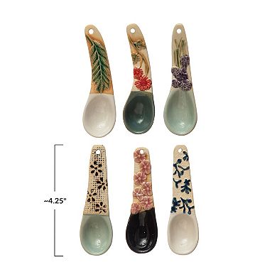 Hello Honey Hand-Painted Stoneware Spoon with Floral Design Handle, 6 Styles (Each One Will Vary)